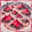 Placeholder: dnd, fantasy, top-down map, map of a large camp, demonic wastes, red, dark, black sand, tents, illustration, watercolour