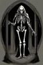 Placeholder: skeleton in a black hooded cloak drawn in a early animation ruberhose style, inside a light diamond shape on a black background, monochromatic