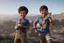 Placeholder: At the top of the trophy, there is a boy character in a triumphant pose. The boy is around 10 years old and is depicted with an enthusiastic and confident expression. He has a joyful smile on his face, and his eyes are gleaming with pride.