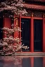 Placeholder: Starry sky photography image, beautiful magnolia flower foreground close-up, red wall of ancient building in Forbidden City style of China, starry sky background of ancient wooden doors and windows, beautiful phantom, highly delicate and clear foreground, 8K, Grand Prize photography.