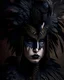 Placeholder: Beautiful young venetian carnival style woman portrait adorned vith voidcore shamanism craw bird venetian style headress textured feathers and black craw venetian masque and wearing hawk voidcore shamanism textured craw bird feathered costume armour organic bio spinal ribbed detail of vantablack gothica background extremely detailed hyperrealistic maximálist concept portrait art