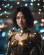 Placeholder: /dream prompt:Joyful (photograph:1.2) of Alita from Battle Angel, her (cybernetic body:1.3) adorned with (glistening crystals:1.25) and (glowing electric circuits:1.3), bathed in (radiant light:1.2), shot with a (macro lens:1.3) for exquisite detail