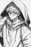 Placeholder: Anime man with glasses, wearing a hooded sweatshirt, slight smile, realistic