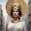 Placeholder: [Part of the series by Françoise Sullivan] In a bustling city, a woman resembling Athena emerges, exuding wisdom and strength.