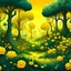 Placeholder: Soft cozy Fantasy cartoon forest with yellow flowers