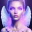 Placeholder: portrait of a beautiful woman with an angel face, pink and blue dress, jewels, soft light aura