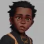 Placeholder: Portrait of a funny chocolate skinned toddler warlock with black curly hair