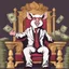 Placeholder: rich pig in suit on a throne making stacks of money by making a deal with a buisnessman. background of musicians