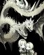Placeholder: sketch-style painting high quality of a dragon art by Yoji Shinkawa and Valeria Burzo large bats in the background destroyed city budlings babies' in heaven