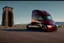 Placeholder: A Tesla 'Semi' (semi truck) is parked, near the 'Devils Tower' in Wyoming. (CINEMATIC, WIDE ANGLE LENS, PHOTO REAL)