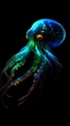 Placeholder: a fantastic and wonderful multicolor Bioluminescent aquatic avatar like creature from the abyss on a plain black background