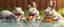 Placeholder: realistic ghibli crazy cute small fluffy hippo bunny with friends, eating hot dogs