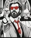 Placeholder: hans gruber as an angry priest wearing red sunglasses