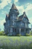 Placeholder: Disused, Victorian Manor House, Blue Sky, Over-Grown Fields, Vector Art