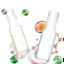 Placeholder: two bottles for cosmetics, behind a beautiful floral spring floral background, top view picture, in the background there are beautiful soap bubbles and molecules, high-quality picture, top view