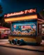 Placeholder: Create a hyper-realistic, photo-realistic 8K image in a 2.39:1 ultra-wide cinematic aspect ratio, captured with a Phase One XT IQ4 150MP medium format camera using a Schneider Kreuznach 80mm LS f/2.8 lens, set in a glowing 1950s-style drive-in snack bar during golden hour, with warm sunlight casting long shadows and neon lights beginning to flicker on. Marilyn Monroe is styled with her iconic platinum curls and red lipstick, wearing a retro pink waitress uniform with a frilly apron, balancing a