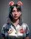 Placeholder: Portrait, waitress woman with monster muppet mask that covers her entire head, retro style, Japanese, Sesame Street style, silver, smooth, unreal engine 5, god lights, ray tracing, RTX, lumen lighting, ultra detail, volumetric lighting, 3d.