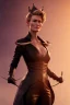 Placeholder: Robin Wright as evil queen in black leather, busty, cleavage, curvy, Claire Underwood, angry, stern look. character design by cory loftis, fenghua zhong, ryohei hase, ismail inceoglu and ruan jia. unreal engine 5, artistic lighting, highly detailed, photorealistic, fantasy