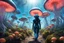 Placeholder: Woman in an Android suit, Walking Through Alien Mushrooms With Jellyfish Tentacles, Floating Through An Alien Forest, Photorealistic, Intricate Detail, Sunshine, Blue Sky