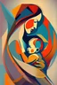 Placeholder: Mother holds her son , abstract style