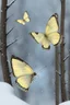 Placeholder: Light yellow and light blue butterflies in the snowy winter