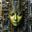 Placeholder: a face in circuit motherboard face,melted in to the circuit board and chipset computer