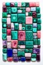 Placeholder: Stonehenge made out of malachite, rhodonite, jasper, amethyst, rose quartz, flourite, sodalite, turquoise and garnet; impressionism