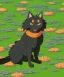 Placeholder: cat 2d, knight, ninja, black fur,full body, orange torn coat,game character, strong, anime, chibi, game sprite