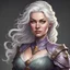 Placeholder: Generate a dungeons and dragons portrait of a curvy older female halfing with blonde gray hair, wearing dress