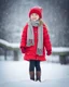 Placeholder: Cute girl in red hat and scarf, snowfall in the background, night