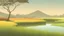 Placeholder: Rice field，Trees，Warm color palette，Animation，A lovely grasshopper，Top of the hill