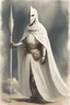 Placeholder: Knight wearing white robes and white cape with white mask, holding a spear