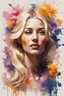 Placeholder: on an old canvas portrait of a blonde woman, flowers, gouache Splash art concept art 8k resolution