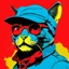 Placeholder: cat with shark mask hat solana war in the trtenches armed style in the style of warhol