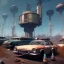 Placeholder: children of the atom,rags, upper body of happy cute model sitting on roof of a caravan, wreckfest, spectacular graphics, unreal, road, bridge, fallout 4, seen from top of tower