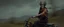 Placeholder: master oil painting by Rembrandt, scary ai sami woman loab on trike, motion blur background