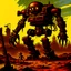 Placeholder: 90's TCG art retro fantasy art of scrap robot monster post apocalyptic