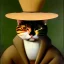 Placeholder: oil painting of a beautiful symmetrical cat with a summer hat, XIX century, classic japanese, by El Bosco, Leonardo da Vinci, Goya 8k