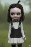 Placeholder: Wednesday Addams toddler, full body, jump, bokeh, hyper realistic