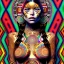 Placeholder: dibujo al oleo de cuerpo entero de mujer tribal Azteca bella con tatuajes estilo Gustav Klimt