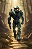 Placeholder: Masterchief from the halo video game series leading a group of Boy Scouts on a hike through the woods
