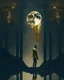 Placeholder: A man in the forest and a gold rain and a passing moon