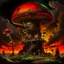 Placeholder: A fantabulous black, orange, and green (((mushroom tower house))) erected atop a (geologic pillar), surrounded by the uncanny imaginative ((( swirling skies))), offset by the stark hues of a (neon-tinged nebulous space scape), within. captured by the hand a skilled master painter with a focus on (softly blurred compositions and voluminous lighting).