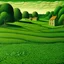 Placeholder: A green meadow with moles painted by Grant Wood