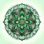 Placeholder: logo in a style of Mandala. Round. The logo depicts a mystical botanical motive. Thin lines. Ornament. Green