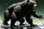 Placeholder: Bear, black liquid, full body, attacking, profile ,comic book, gray background,