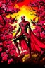 Placeholder: Spider-Man in black and red kimono background the Sakura tree