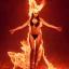 Placeholder: woman made of fire, fire angel, full body portrait, long flowing hair, only wearing bikini made of fire, highly detailed, real life photo, photo quality, extremely detailed, high quality, standing in fire, highly detailed, lots of fire around