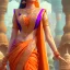 Placeholder: Indian woman in sari in an orange and violet landsacape with multicolored crystals falling from the sky, full of details, smooth, bright sunshine，soft light atmosphere, light effect，vaporwave colorful, concept art, smooth, extremely sharp detail, finely tuned detail, ultra high definition, 8 k, unreal engine 5, ultra sharp focus