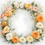 Placeholder: Soft painting with white background hand painted Semi-circular arched flower garland minimalist of Ranunculus, Peonies, roses, Bunny tails, Ballerina Rose, grass flower, in the style of light yellow and superlight orange Victorian style, Neutral color tone, white background, 8K resolution, realistic painting